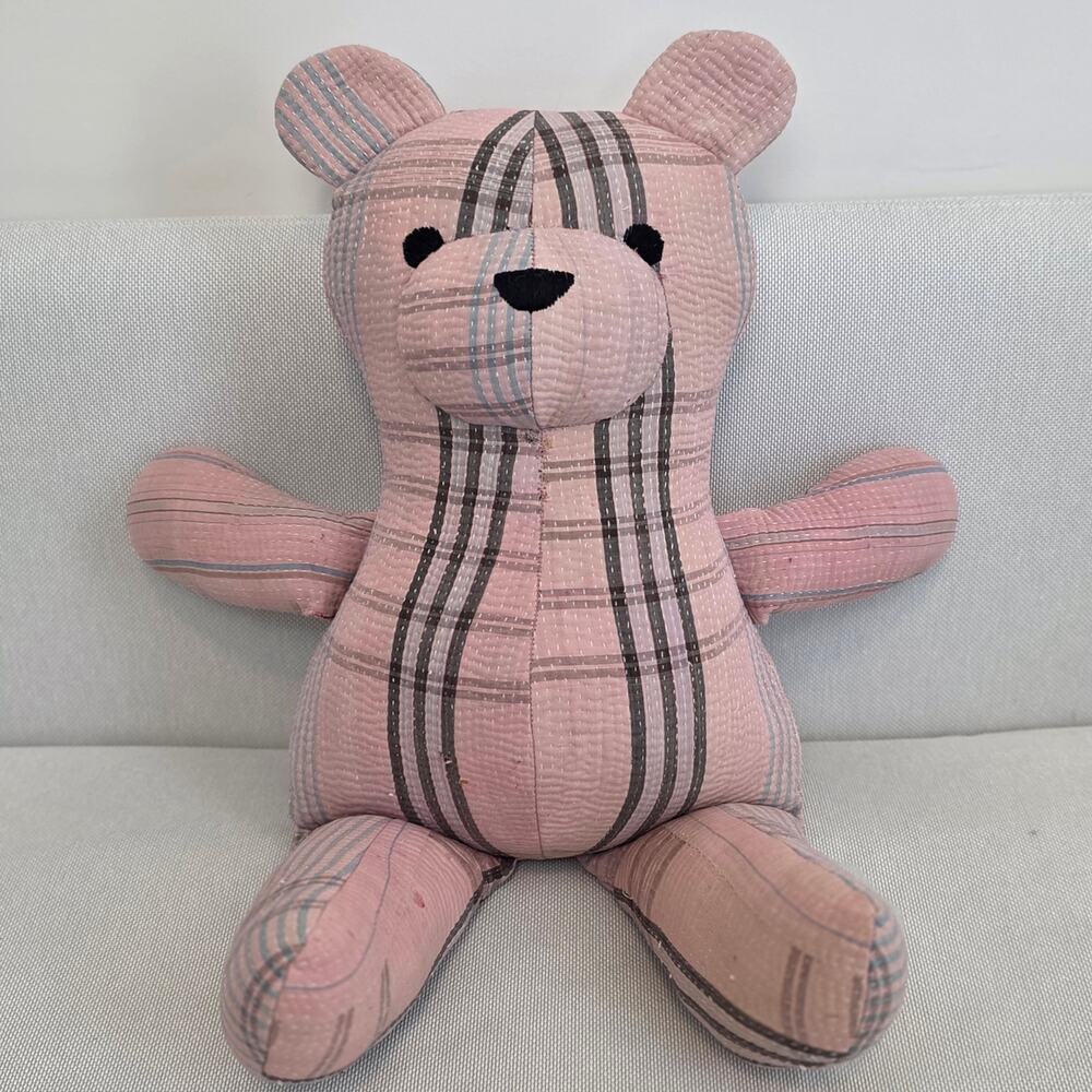Free People FP One Vintage Kantha Quilt Plush Teddy Bear Pink Plaid Check NWT